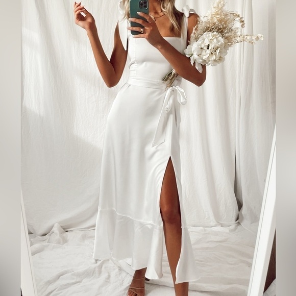 Show Me Your Mumu Garden Midi Dress in Ivory Luxe Satin AS IS Size Small - Picture 4 of 10